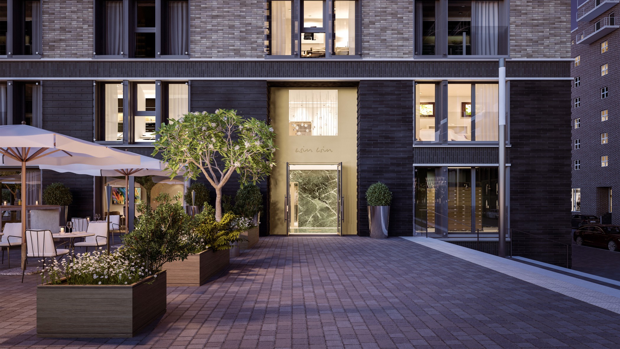 Außengastronomie im WIN WIN im Medienhafen Düsseldorf