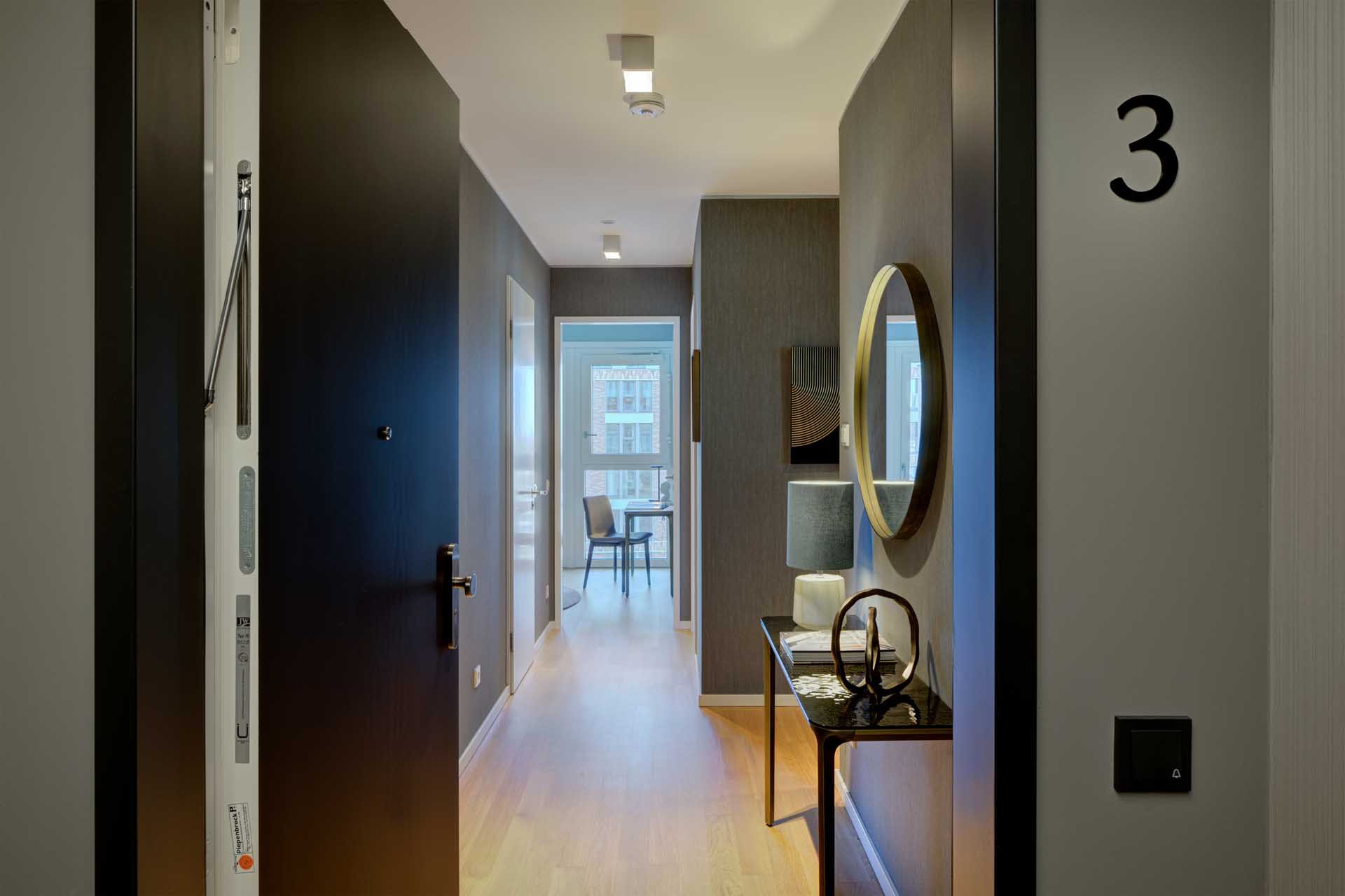 Wohnungseingang der Luxuswohnung Typ T – WIN WIN Medienhafen Düsseldorf kaufen