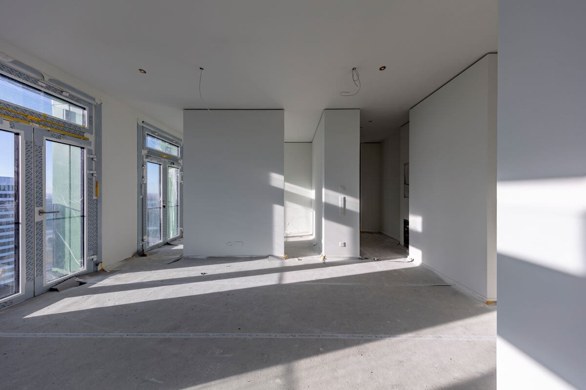 Rohbau einer Wohnung im WIN WIN im Düsseldorfer Medienhafen